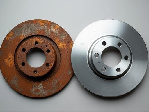 Comparison of old rusted rotor versus new installed rotor